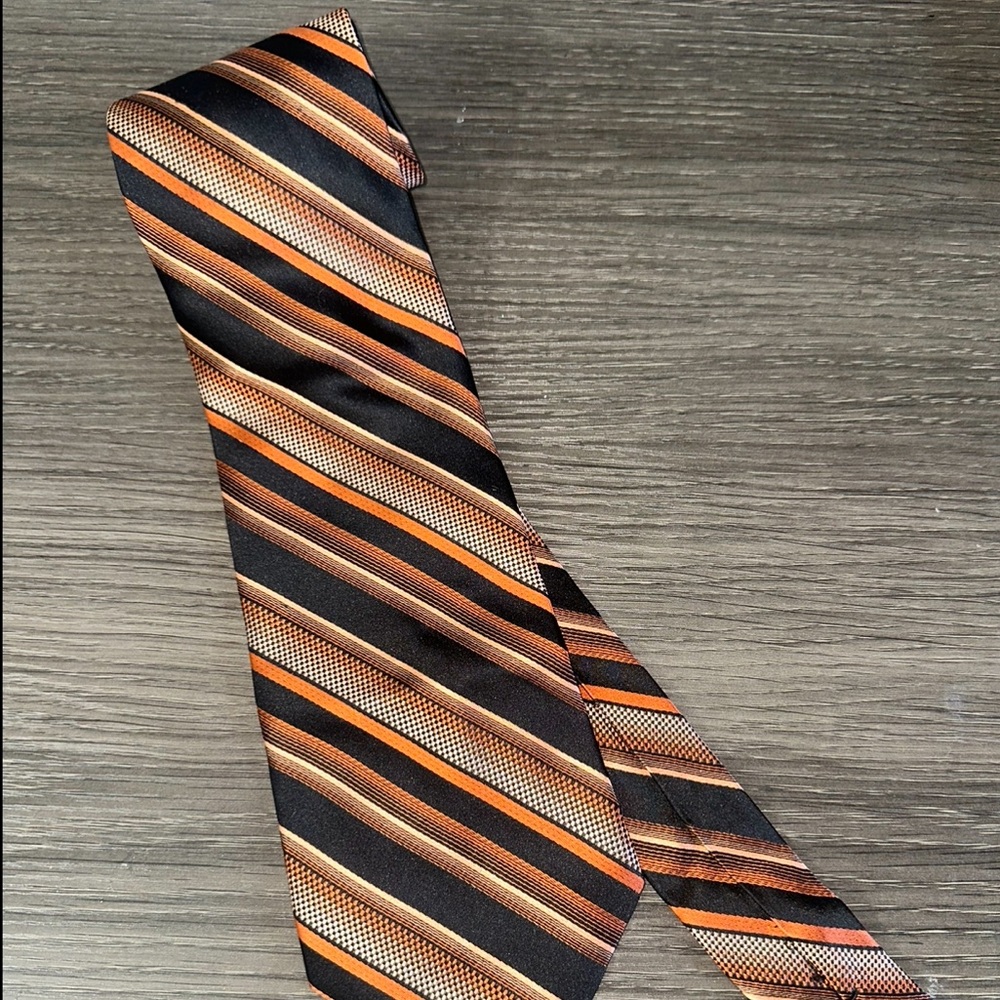 King Size Striped Men's Silk Tie in Black and Orange